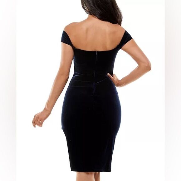 CITY STUDIOS Juniors' Off-The-Shoulder Midi Dress Blue Navy Size 3 - Picture 4 of 11